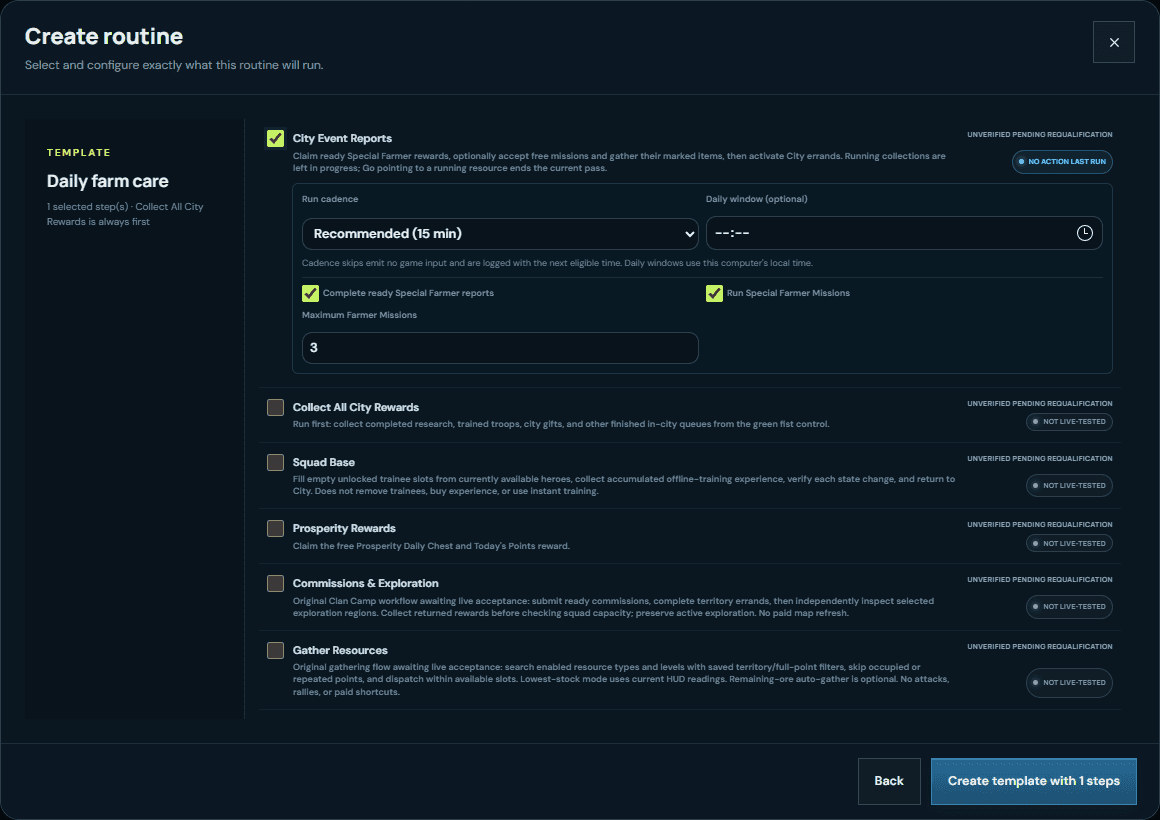 Archived VRA routine-builder capture showing City Event Reports controls