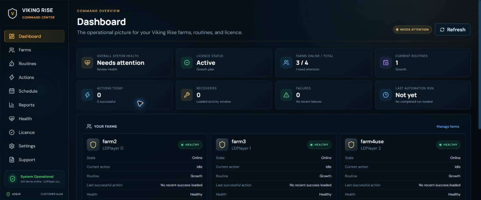 Actual VRA Command Centre dashboard with fleet status, schedule and activity