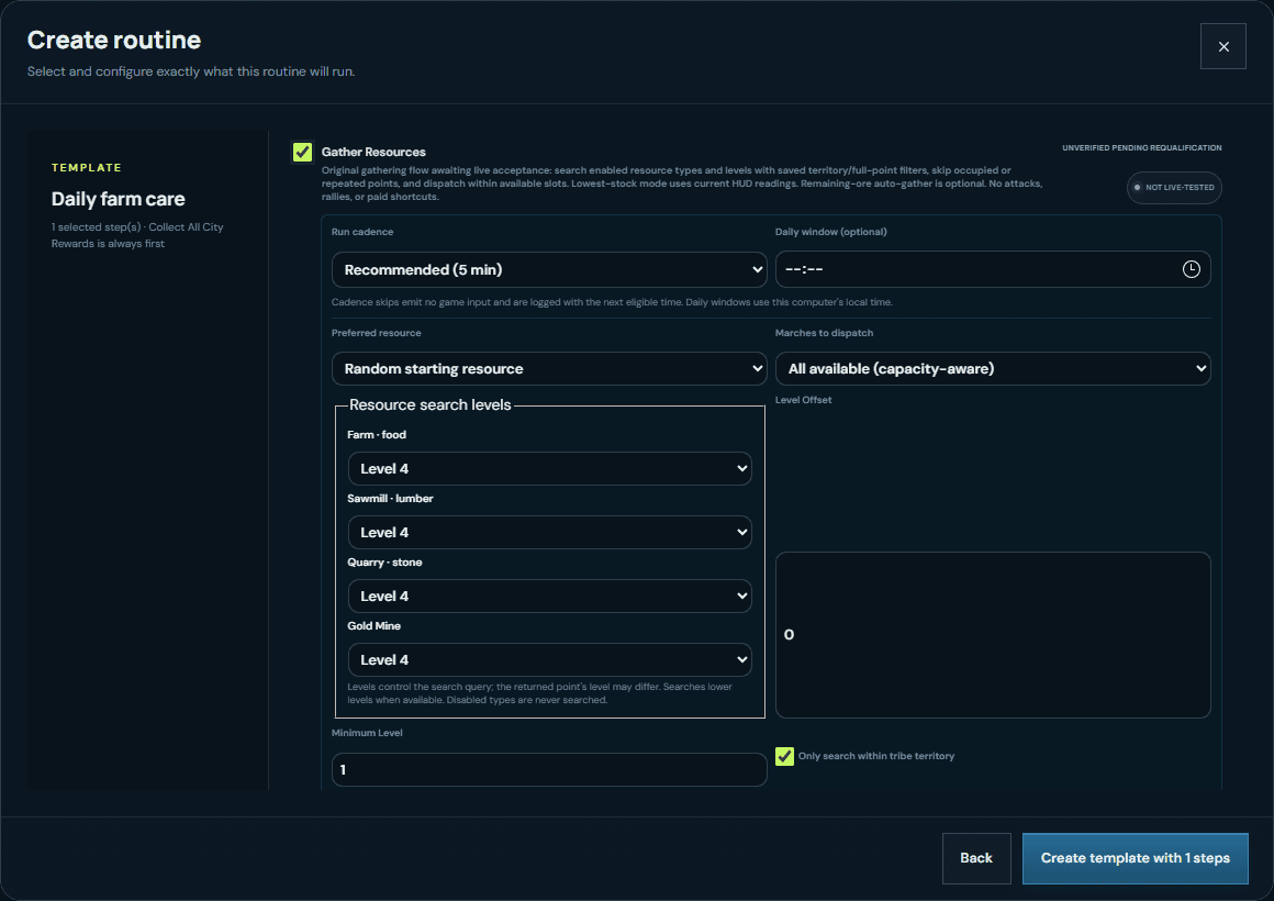 Archived VRA routine-builder capture showing Gather Resources controls